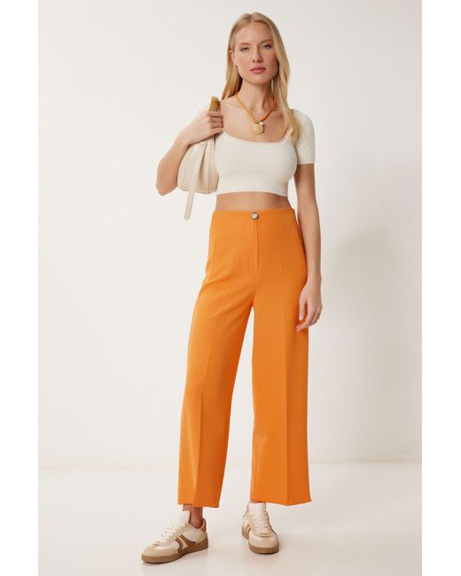 Happiness İstanbul Orangefarbene Culotte-Hose Mit Mittlerer Taille Für Damen