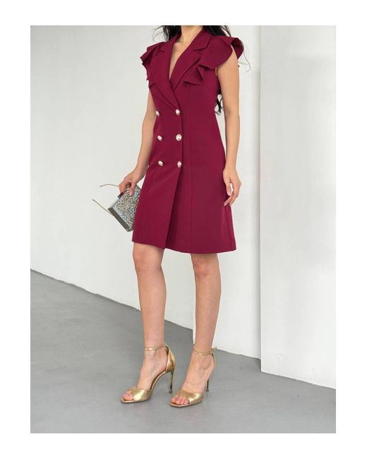 ZF BUTİK Pink Jackenkleid Mit Rüschenkragen Für Damen