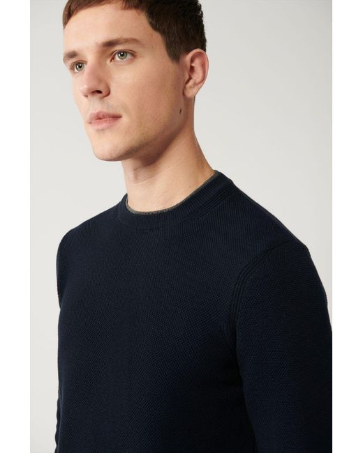 AVVA Marineblauer, Strukturierter Strickpullover Mit Doppeltem Kragen A32Y5100 Für Herren in Blue für Herren