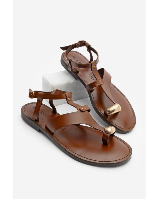 Marjin Brown Sandalen Aus Echtem Leder Mit Schnalle, Lässig, Mit Riemen Hinten, Hellbraun Für Damen
