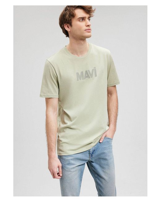 Mavi Es slim fit t-shirt mit logo-aufdruck --85873 in Green für Herren