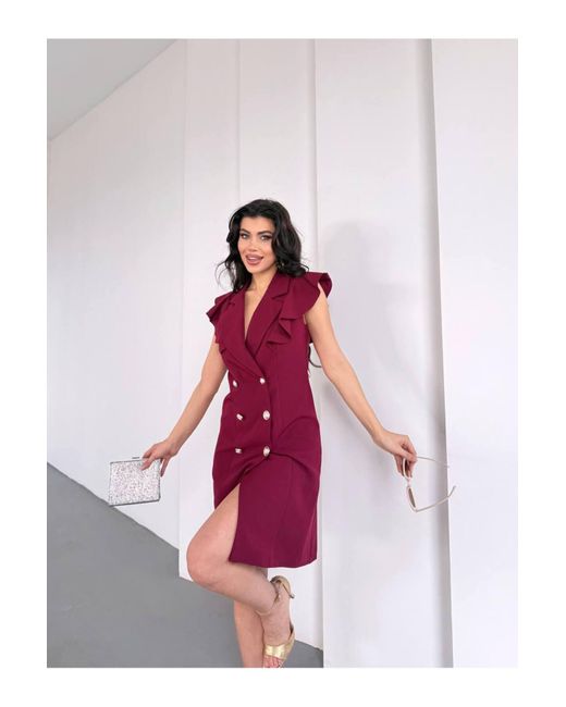 ZF BUTİK Pink Jackenkleid Mit Rüschenkragen Für Damen