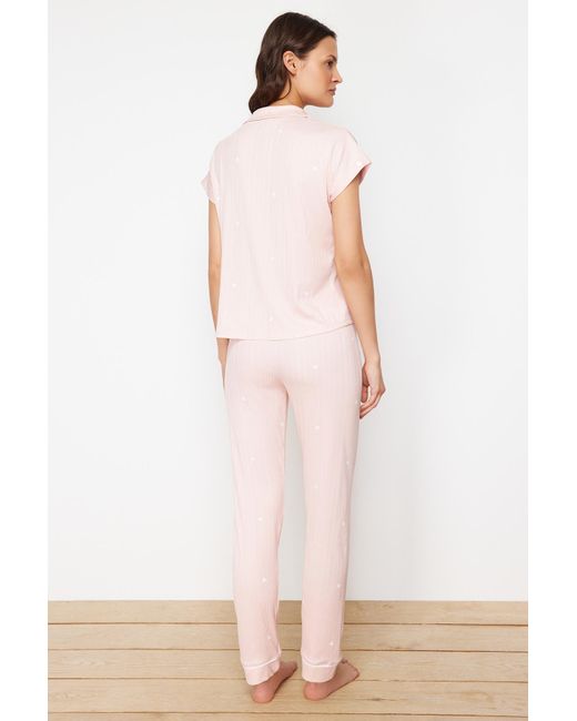 Trendyol Pink 5er-pack pyjama-set aus rippstrick mit herzmotiv