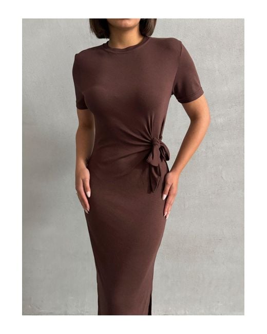 BEJNA Brown Braunes Kleid Aus Modal Mit Taillenschnürung Für Damen
