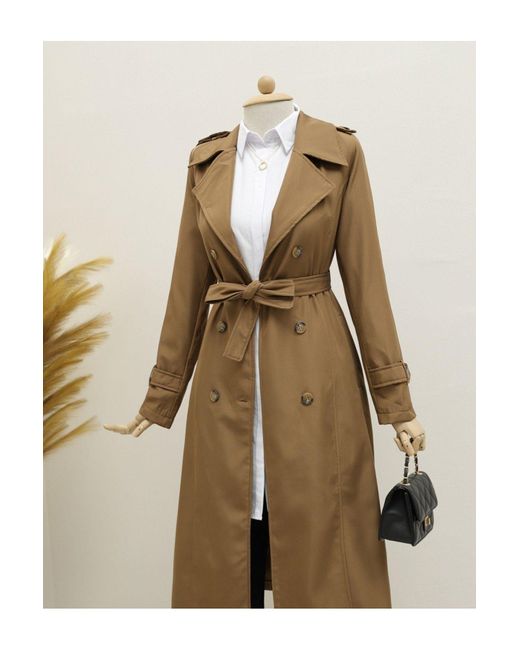 Modamorfo Natural Gefütterter Trenchcoat Mit Gürtel – Hellbraun Für Damen