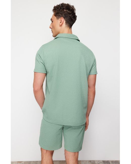 Trendyol Mintes trainingsanzug-set aus strukturiertem stoff mit normaler schnittführung und polokragen mit etikett in Green für Herren