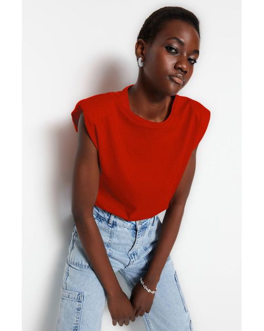 Trendyol Red Rotes Crop-T-Shirt Aus 100 Baumwolle Mit Rundhalsausschnitt – Für Damen