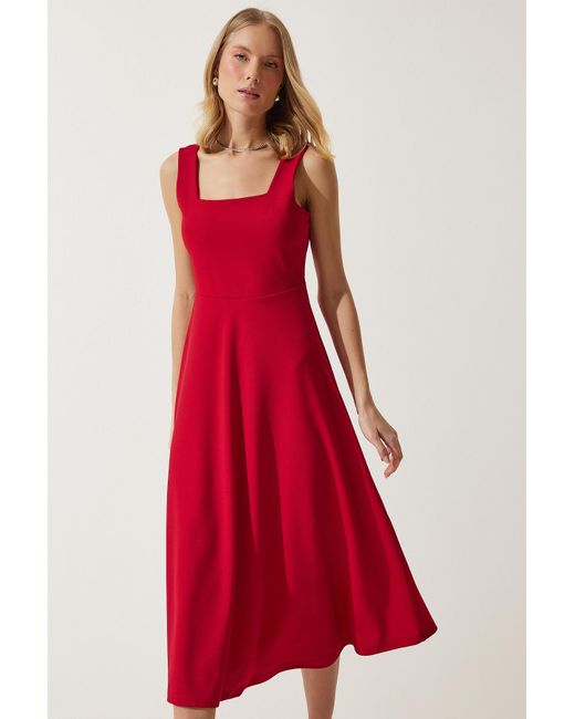 Happiness İstanbul Red Happiness istanbul es a-linien-kleid mit quadratischem kragen