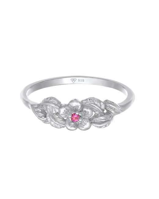 Elli Jewelry White Ring blume floral synthetischer rubin 925 silber