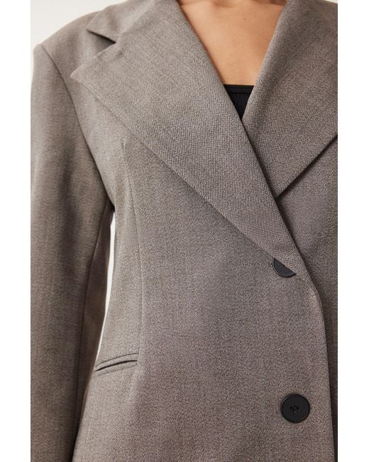 Happiness İstanbul Gray Graue Jacke Mit Zweireihigem Kragen Fn03410 Für Damen