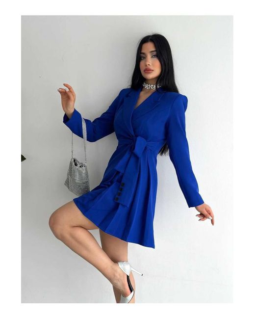 ZF BUTİK Blue Jackenkleid Mit Seitlichen Falten Und Knöpfen Für Damen