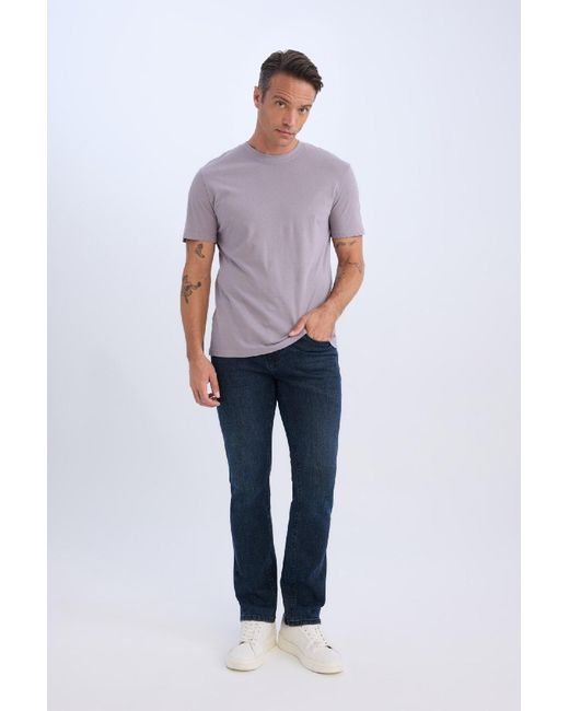 Defacto 100 Baumwolle Neues Basic-T-Shirt Mit Rundhalsausschnitt Und Normaler Passform, Einfarbig, Kurzärmelig V7699Az25Sp Für Herren in Purple für Herren