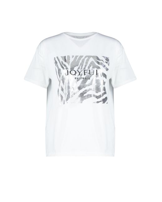 Trendyol White Es strick-t-shirt aus 100 % baumwolle mit folien- und slogan-aufdruck