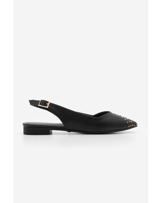 Marjin Black Ballerinas Mit Spitzer Zehenpartie, Goldfarbenen Nieten Und Offenem Rücken, Für Den Alltag Für Damen