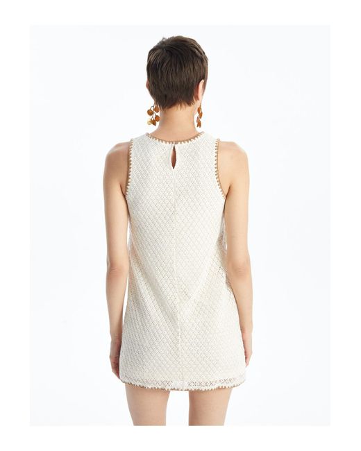 LC Waikiki White Kleid Rundhalsausschnitt Und Selbst Gemustert Für Damen