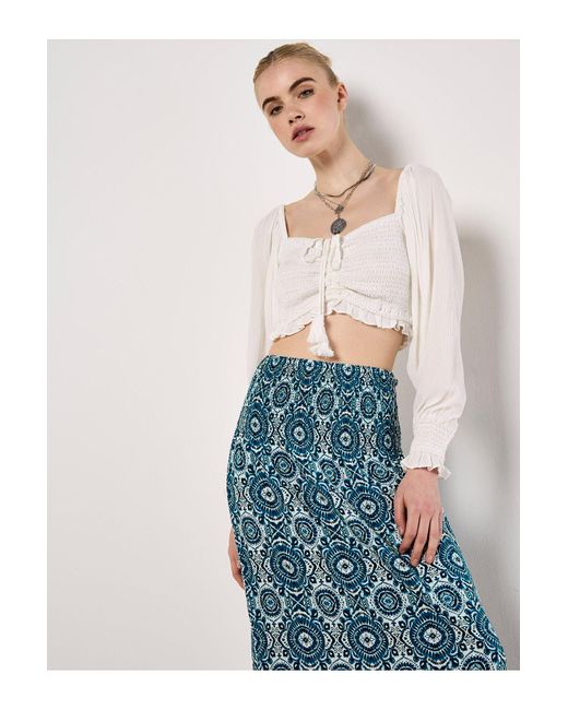 Apricot Blue Gesmokter Maxirock Mit Batikdruck Für Damen