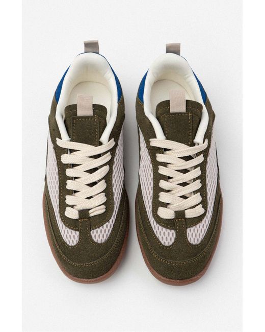 NİŞANTAŞI SHOES Green Myla Wildleder Mesh Detaillierte Flache Sohle Schnürschuhe Für Damen