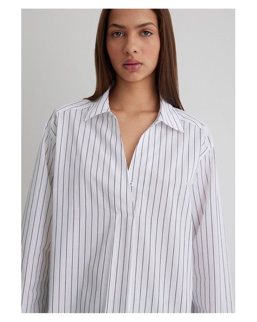 Mavi Gray Anthrazit Gestreiftes Weißes Hemd -86678 Für Damen
