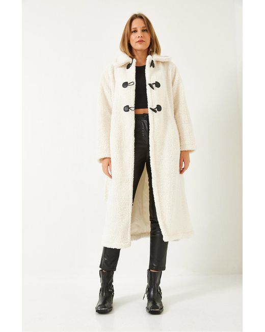 Bianco Lucci Natural Geknöpfter, Gefütterter Teddy-Mantel Mit Gürtel 938127 Für Damen