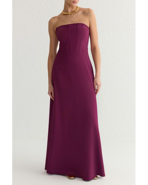 Trendyol Purple Pflaumenfarbenes, Trägerloses, Langes, Stilvolles Abendkleid Mit A-Ausschnitt Und Heimkehrkleid Für Damen