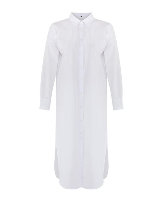 Trendyol White 001 Plain Fitted Maxi Woven Stripe 77 Polyester, 23 Baumwollkleid Für Damen