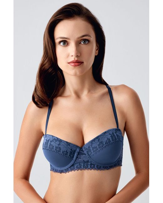 C&City Blue Push-Up-Bh Mit Spitzendetail C18375 Anthrazit Für Damen