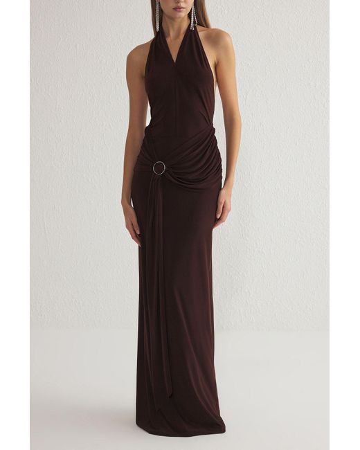 Trendyol Brown Braunes, Detailliertes, Gestricktes, Langes, Stilvolles Abendkleid Für Die Nacht, Abschlusskleid Für Damen