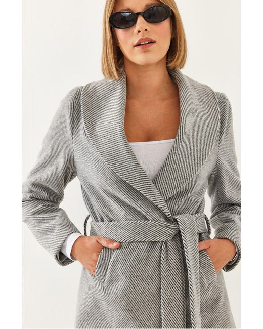 Bianco Lucci Natural Mantel Aus Kaschmir Mit Gürtel – 2353 Für Damen