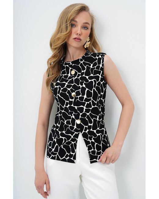 Trend Alaçatı Stili Black Schwarze Bluse Mit Rundhalsausschnitt Ottoban Alc-X13729 Für Damen