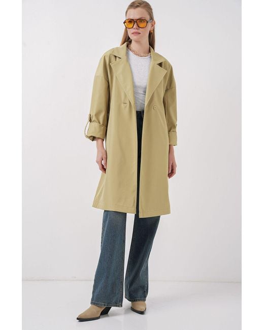 Bigdart Natural 9104 Zweireihiger Trenchcoat Mit Kragenfutter – Ölgrün Für Damen