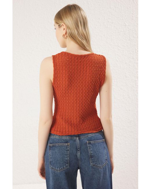 Trendyol Red Strickbluse Mit Flexibler Fliesenstruktur Und Bindedetail – Für Damen