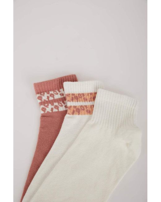 Defacto White 3-Teilige Baumwolle Lange Socken E2166Axns Für Damen