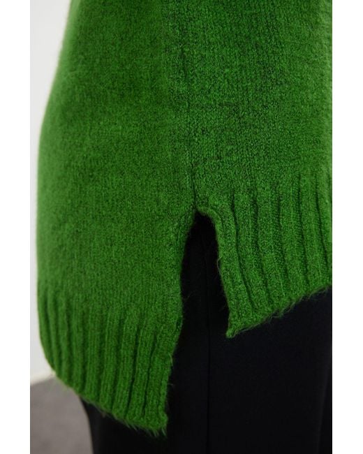 Trendyol Green Grüner Basic-Strickpullover Aus Wolle Mit U-Boot-Ausschnitt Für Damen