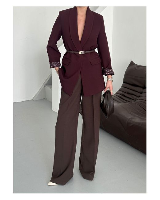 Laluvia Red Pflaumenfarbene, Mit Leoparden Gefütterte Jacke Mit Schalkragen-9227 Für Damen
