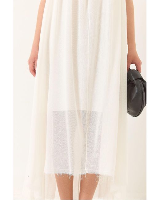 Bianco Lucci Natural Sommerkleid Aus Langem Leinen Mit Dünnem Träger Und Lockerem Futter Aus Baumwolle 5971 Für Damen