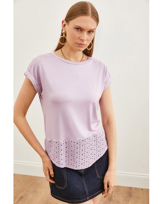Olalook Purple Fliederfarbenes guipure-t-shirt