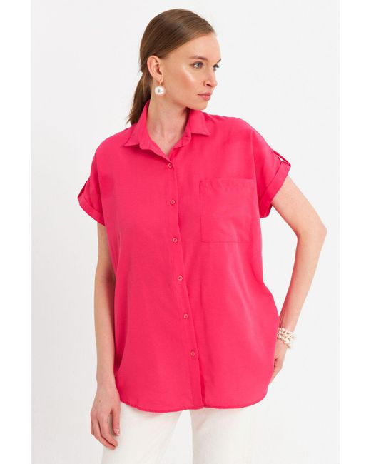 Cool & Modest Pink Fuchsia Basic Shirt Für Damen