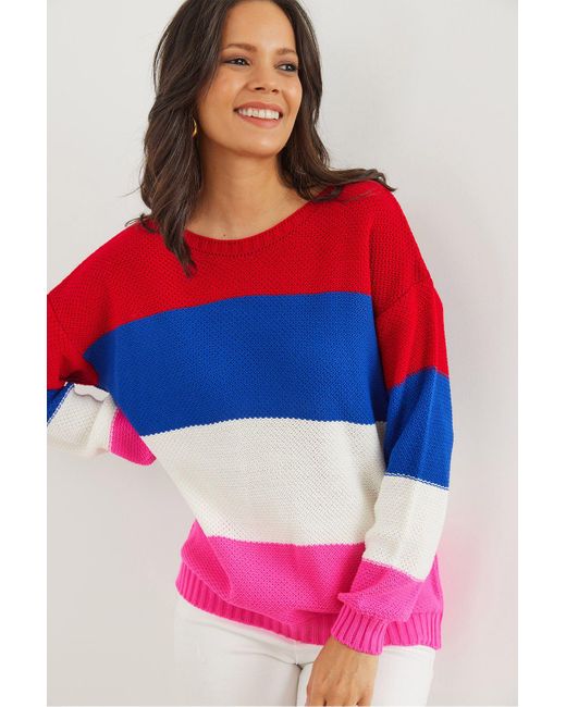 Olalook Red Fuchsia Rot Farbblock Dünner Strickpullover Kzk- 19000814 Für Damen