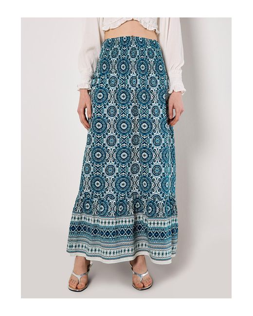 Apricot Blue Gesmokter Maxirock Mit Batikdruck Für Damen