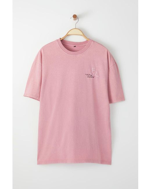 Trendyol Übergroßes Baumwoll-T-Shirt Mit Dicker Stickerei Und Blassem Effekt – Für Herren in Pink für Herren
