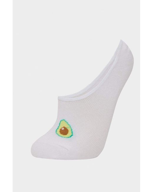 Defacto White 3-Teilige Baumwoll-Ballerina-Socken E2035Axns Für Damen