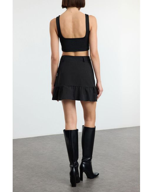 Edit by Trendyol Black Schwarzer, Gerüschter, Detaillierter, Gewebter Minirock Für Damen