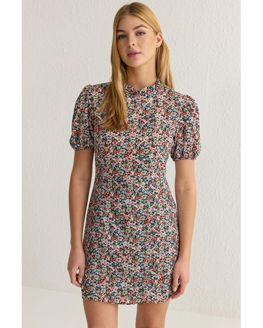 Trendyol Red Hellrotes Mini-Webkleid Mit Blumenmuster Für Damen
