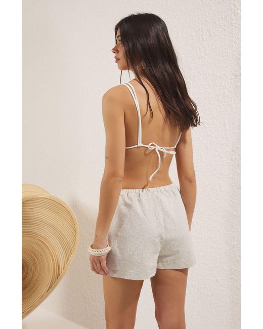 Trendyol Natural Strandshorts Mit Blattmuster Für Damen