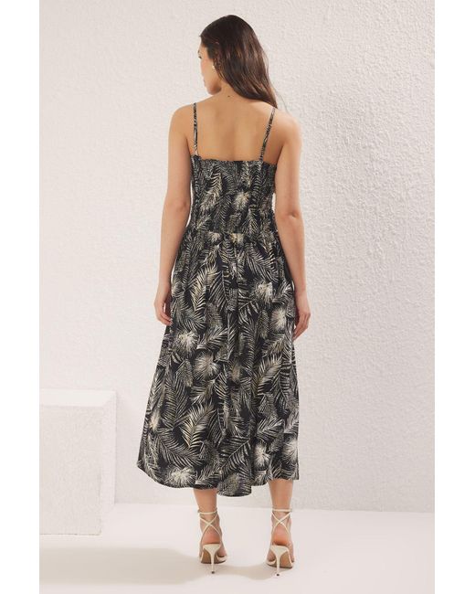 Trendyol Black Schwarzer Tropischer Rock, Gewebtes Midi-Kleid Mit Gips An Der Taille Für Damen