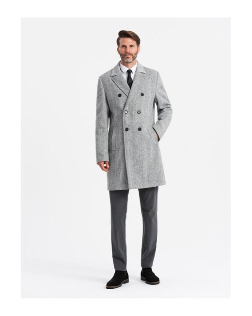 Ombre Eleganter Zweireihiger Mantel Mit Fischgrätmuster V1 Für Herren in Gray für Herren