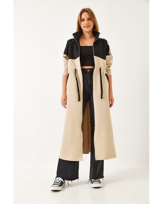 Bianco Lucci Natural Langes Kleid Mit Reißverschluss An Der Taille Für Damen