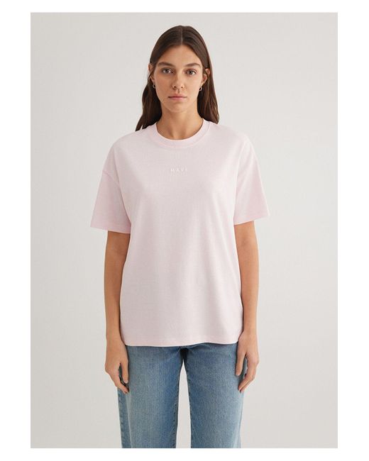 Mavi White Bedrucktes T-Shirt Mit Lockerer Passform Lockerer, Entspannter Passform -89200 Für Damen