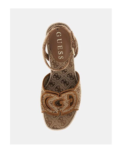 Guess White Beigefarbene Sandalen Mit Keilabsatz Für Damen