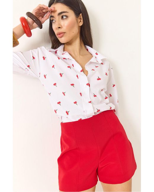 Bianco Lucci Red Hemd Mit Minimalistischem Muster Und Wassermelonenärmeln, Reguläres Hemd 1686 Für Damen